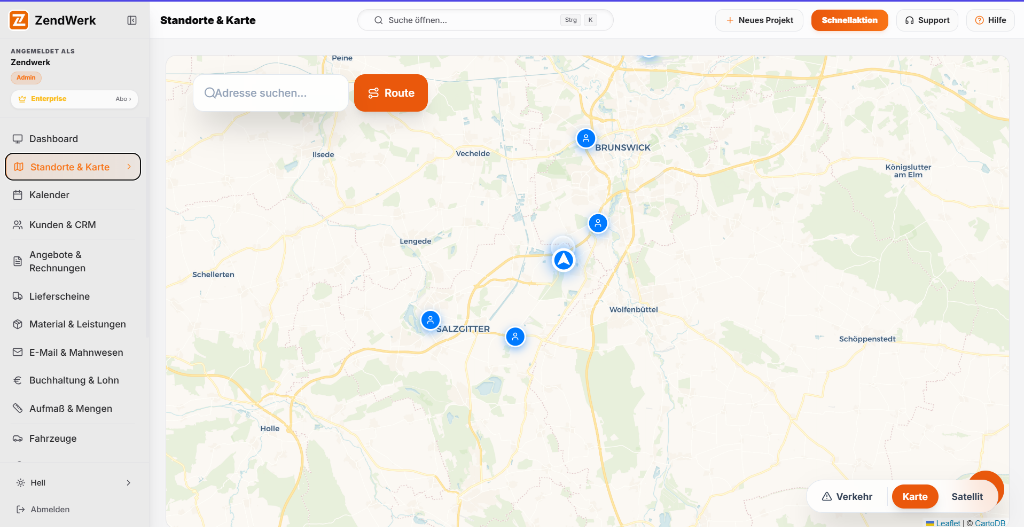 ZendWerk Standorte und Karte Screenshot